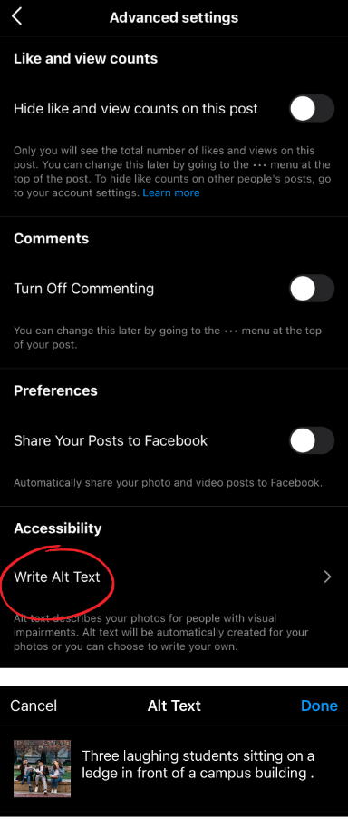 How-to on Instagram accessibility screengrab